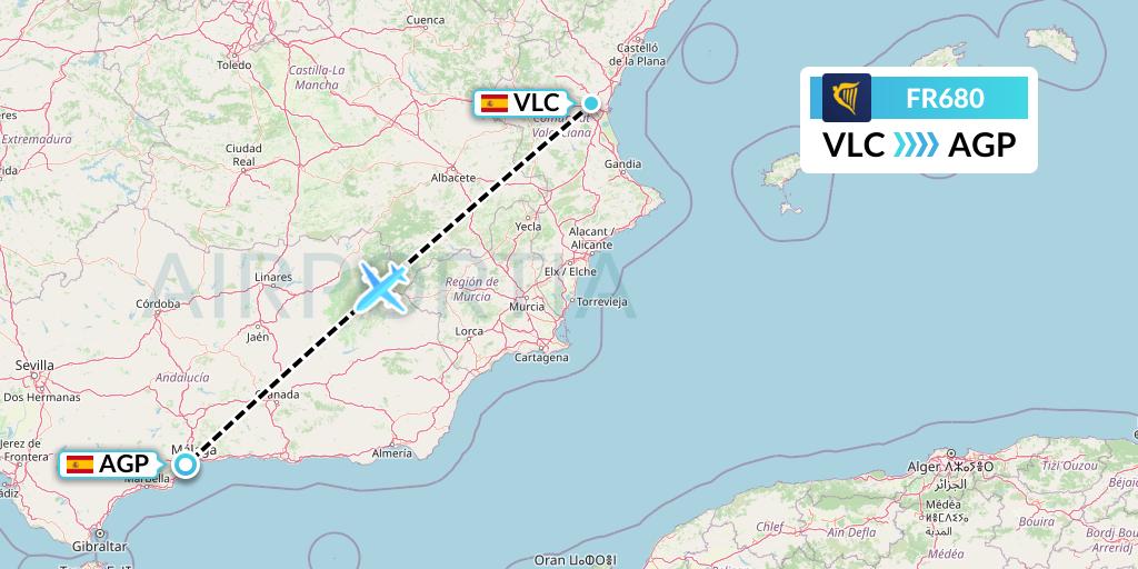 FR680 Ryanair Flight Map: Valencia to Malaga