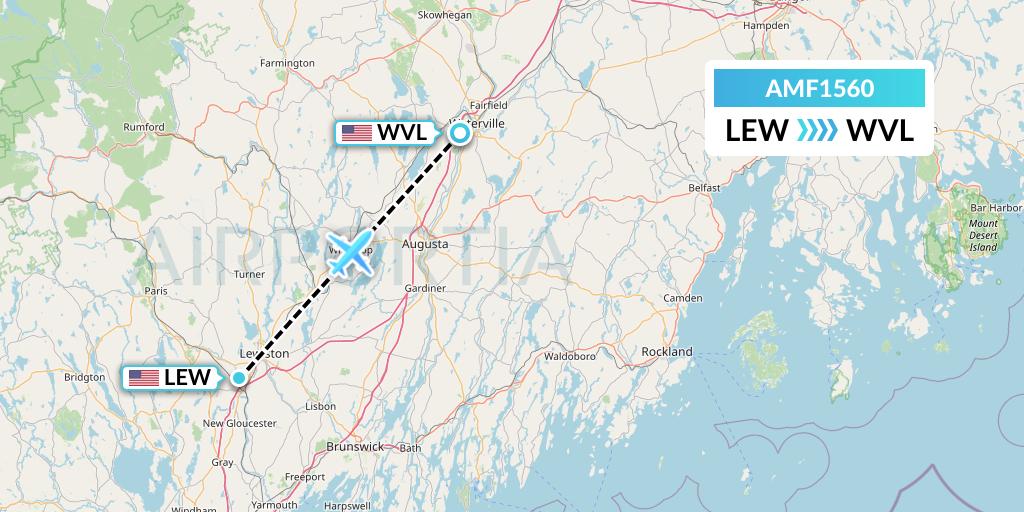 AMF1560 Ameriflight Flight Map: Lewiston to Waterville