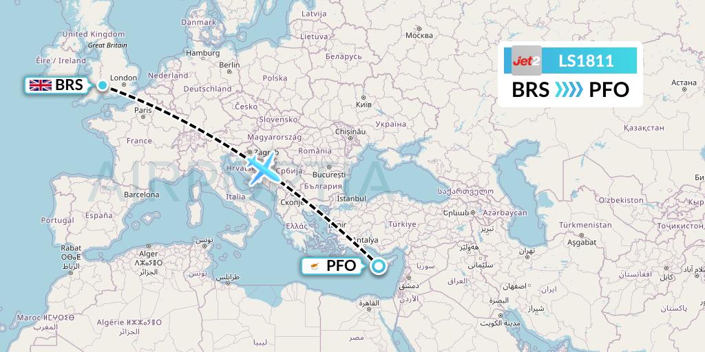 LS1811 Jet2 Flight Map: Bristol to Pafos
