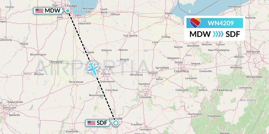 WN4209 Southwest Airlines Flight Map: Chicago to Louisville