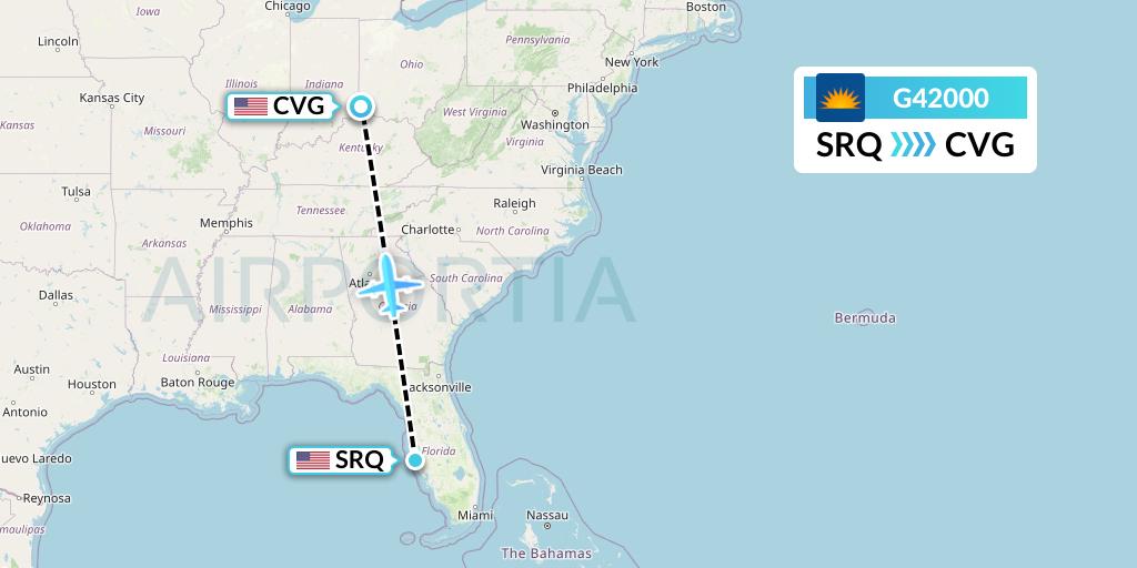 G42000 Allegiant Air Flight Map: Sarasota to Cincinnati