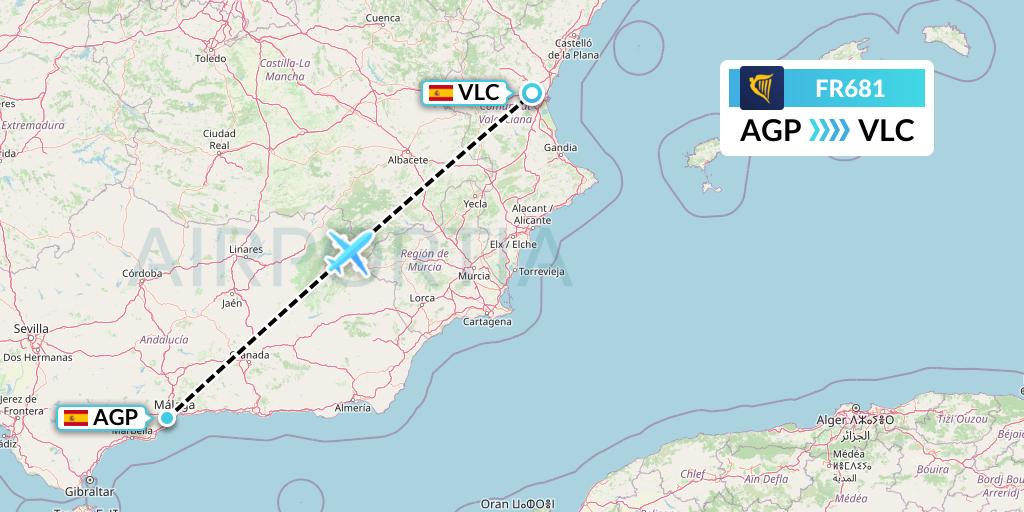 FR681 Ryanair Flight Map: Malaga to Valencia