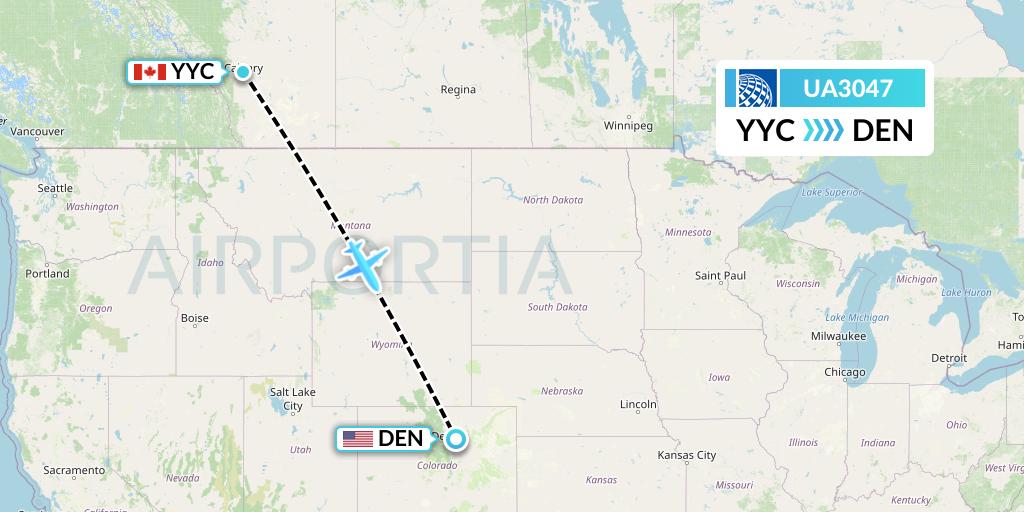 UA3047 United Airlines Flight Map: Calgary to Denver