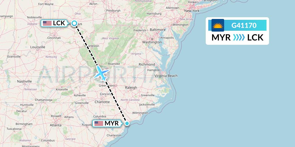 G41170 Allegiant Air Flight Map: Myrtle Beach to Columbus