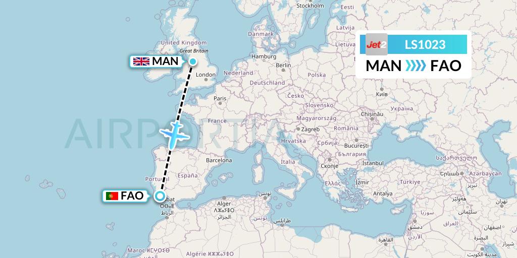 LS1023 Jet2 Flight Map: Manchester to Faro