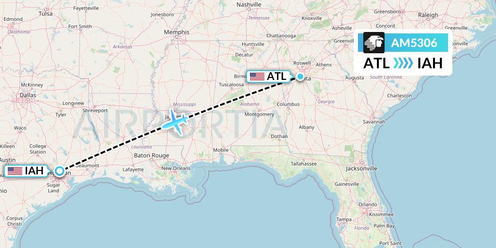 AM5306 Aeromexico Flight Map: Atlanta to Houston