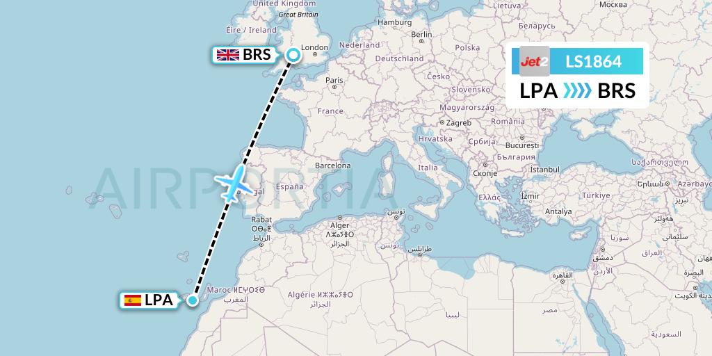 LS1864 Jet2 Flight Map: Las Palmas to Bristol