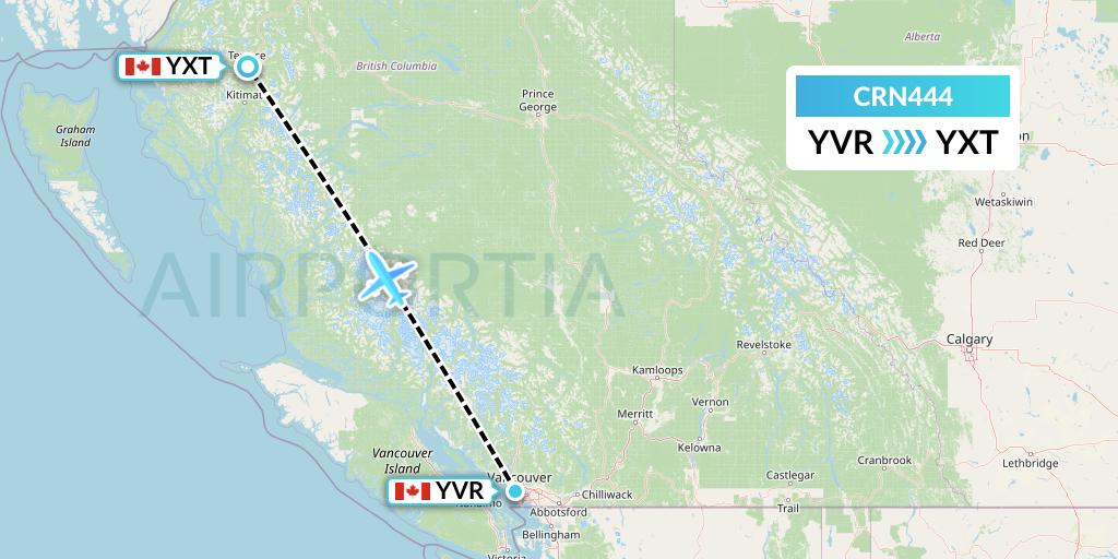 CRN444 Aerocaribbean Flight Map: Vancouver to Terrace