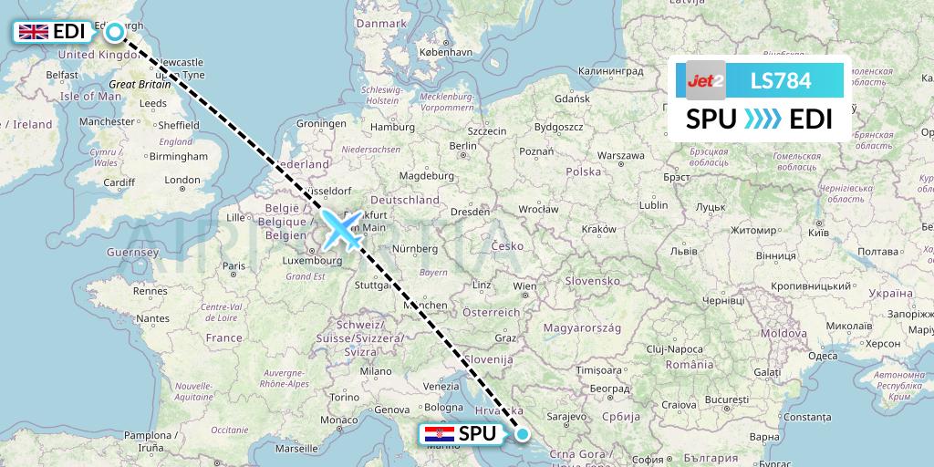 LS784 Jet2 Flight Map: Split to Edinburgh