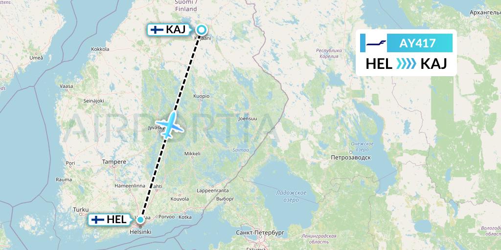 AY417 Finnair Flight Map: Helsinki to Kajaani