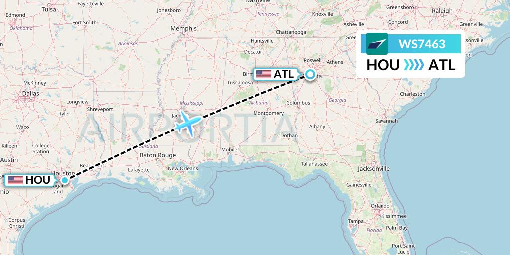 WS7463 WestJet Flight Map: Houston to Atlanta