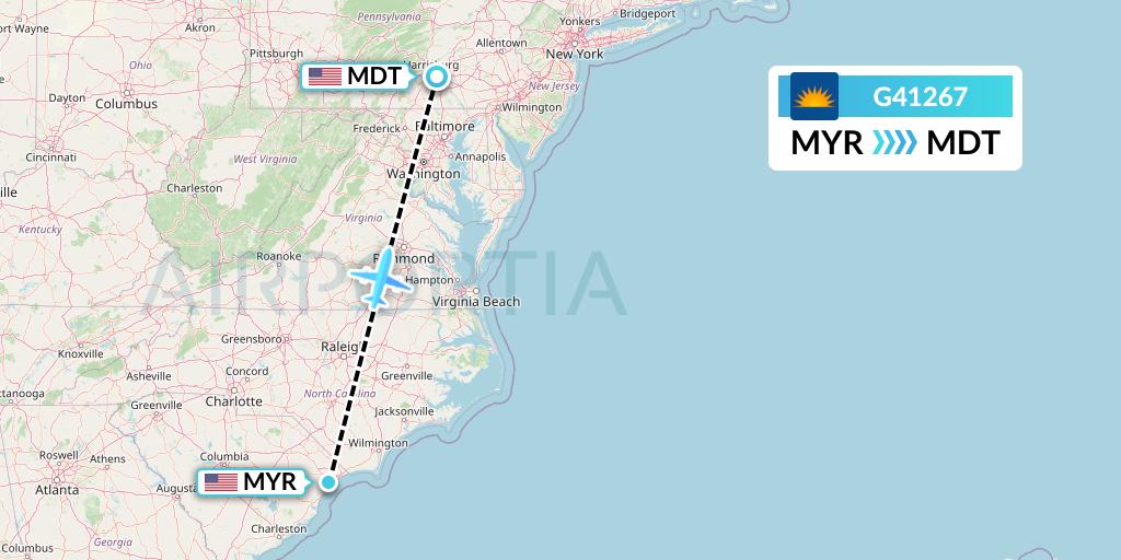 G41267 Allegiant Air Flight Map: Myrtle Beach to Harrisburg