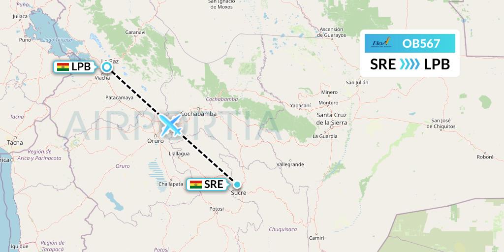 OB567 Boliviana de Aviacion Flight Map: Sucre to La Paz