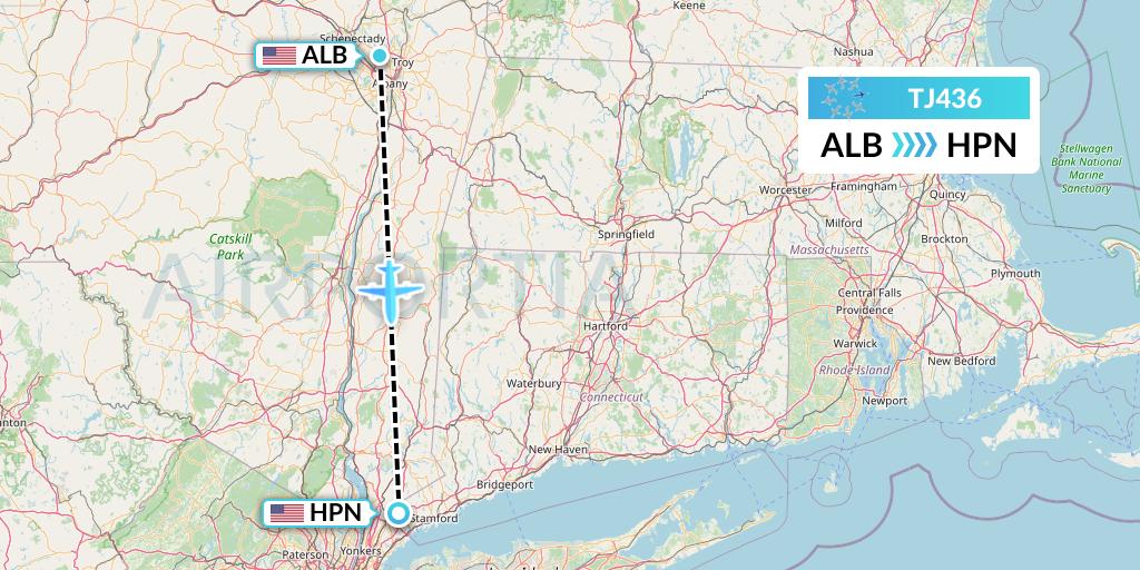 TJ436 Tradewind Aviation Flight Map: Albany to White Plains