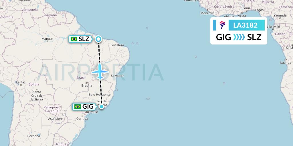 LA3182 LAN Airlines Flight Map: Rio de Janeiro to Sao Luis