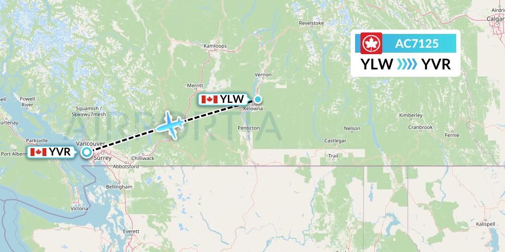 AC7125 Air Canada Flight Map: Kelowna to Vancouver