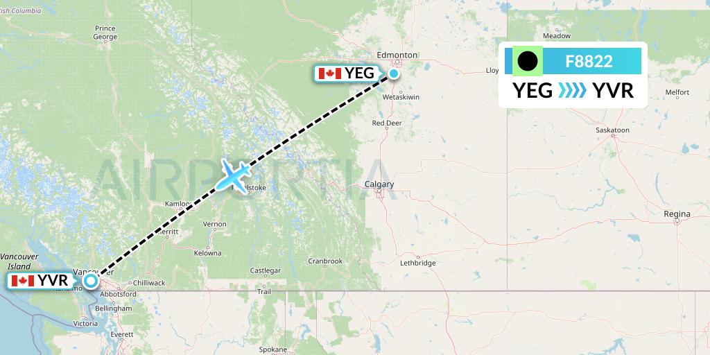F8822 Flair Airlines Flight Map: Edmonton to Vancouver