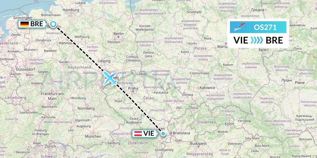 OS271 Austrian Airlines Flight Map: Vienna to Bremen