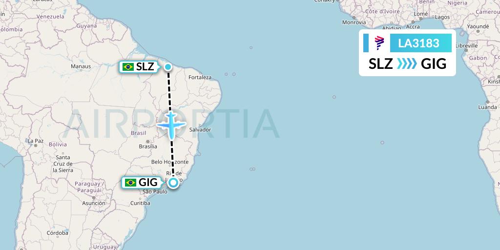 LA3183 LAN Airlines Flight Map: Sao Luis to Rio de Janeiro