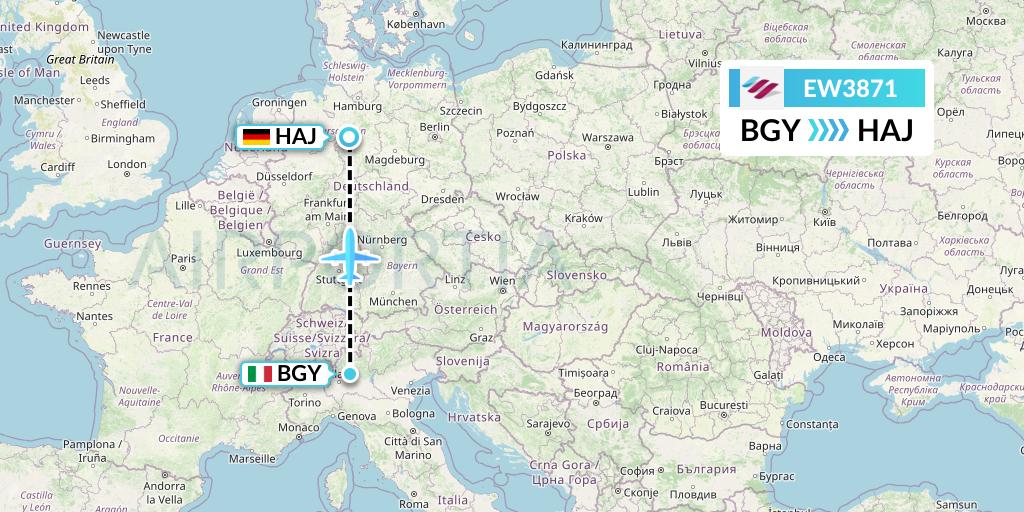 EW3871 Eurowings Flight Map: Milan to Hannover