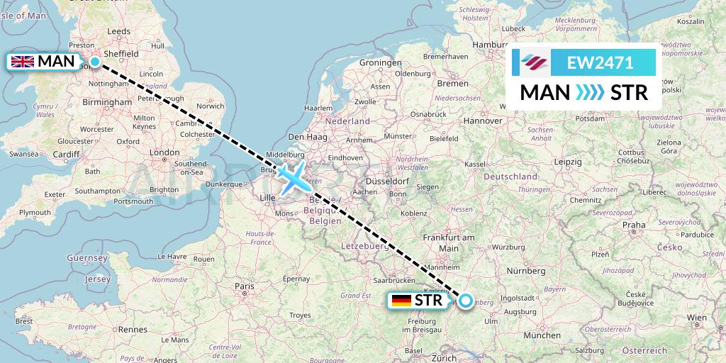 EW2471 Eurowings Flight Map: Manchester to Stuttgart