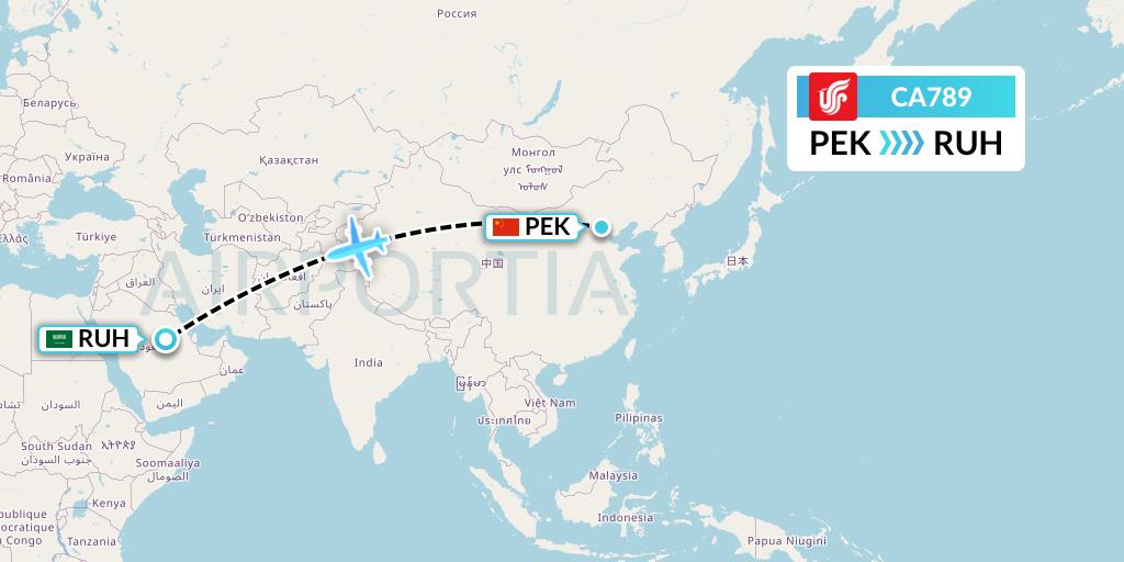CA789 Air China Flight Map: Beijing to Riyadh