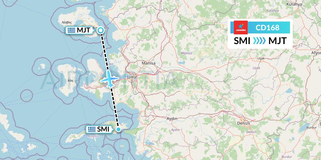 CD168 Dutch Corendon Airlines Flight Map: Samos to Mytilene