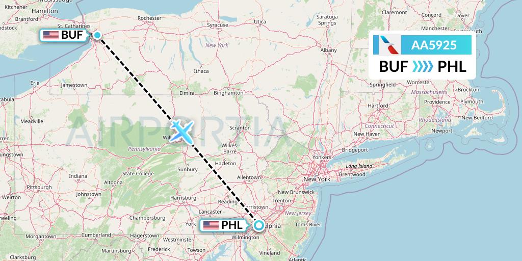 AA5925 American Airlines Flight Map: Buffalo to Philadelphia