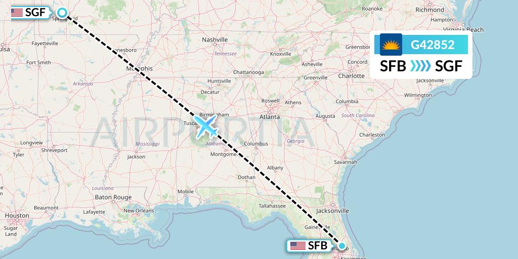 G42852 Allegiant Air Flight Map: Orlando to Springfield