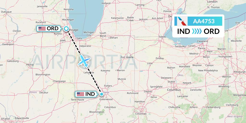AA4753 American Airlines Flight Map: Indianapolis to Chicago