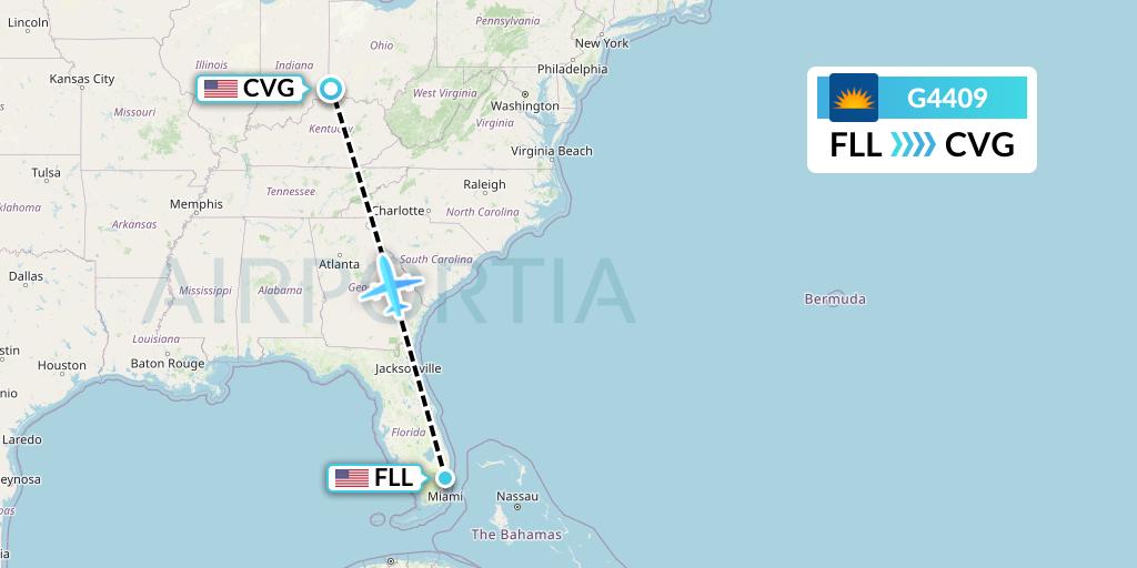 G4409 Allegiant Air Flight Map: Fort Lauderdale to Cincinnati
