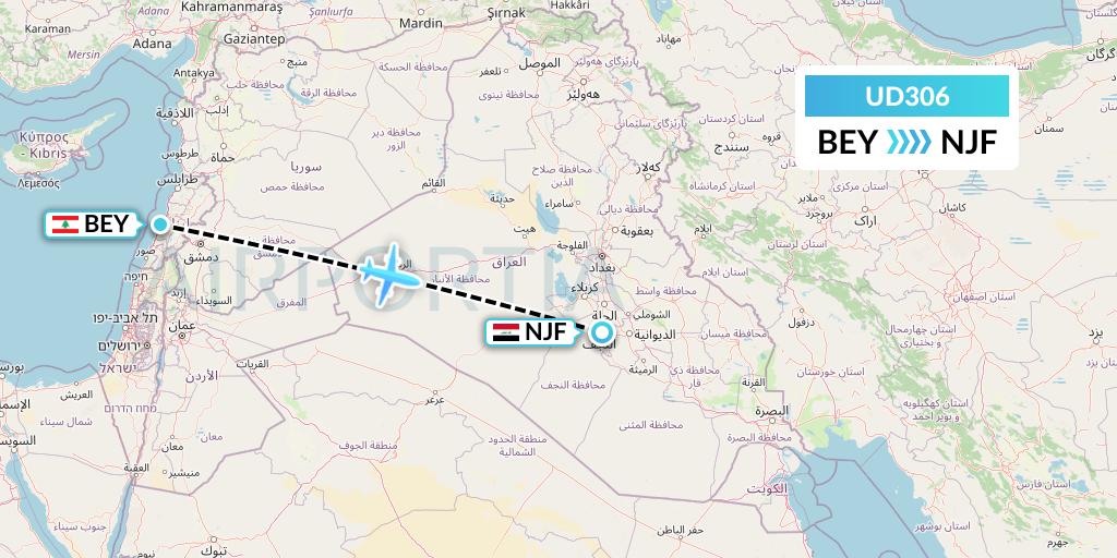 UD306 UR Airlines Flight Map: Beirut to Najaf