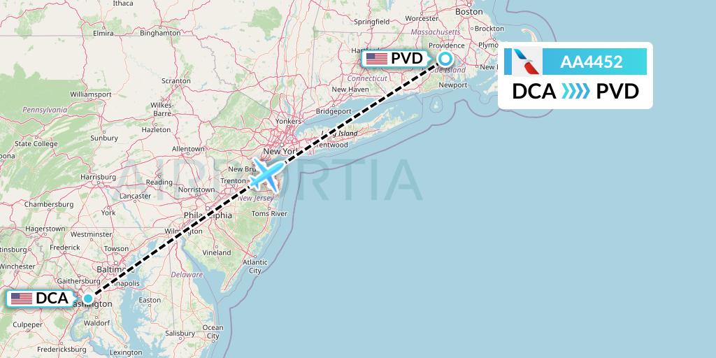 AA4452 American Airlines Flight Map: Washington to Providence