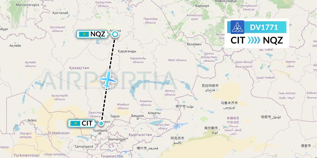 DV1771 SCAT Flight Map: Shymkent to Astana