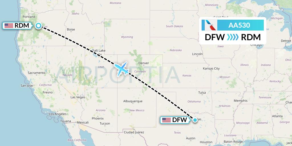 AA530 American Airlines Flight Map: Dallas to Redmond