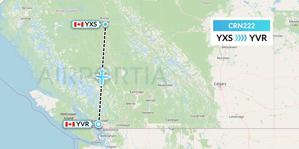 CRN222 Aerocaribbean Flight Map: Prince George to Vancouver