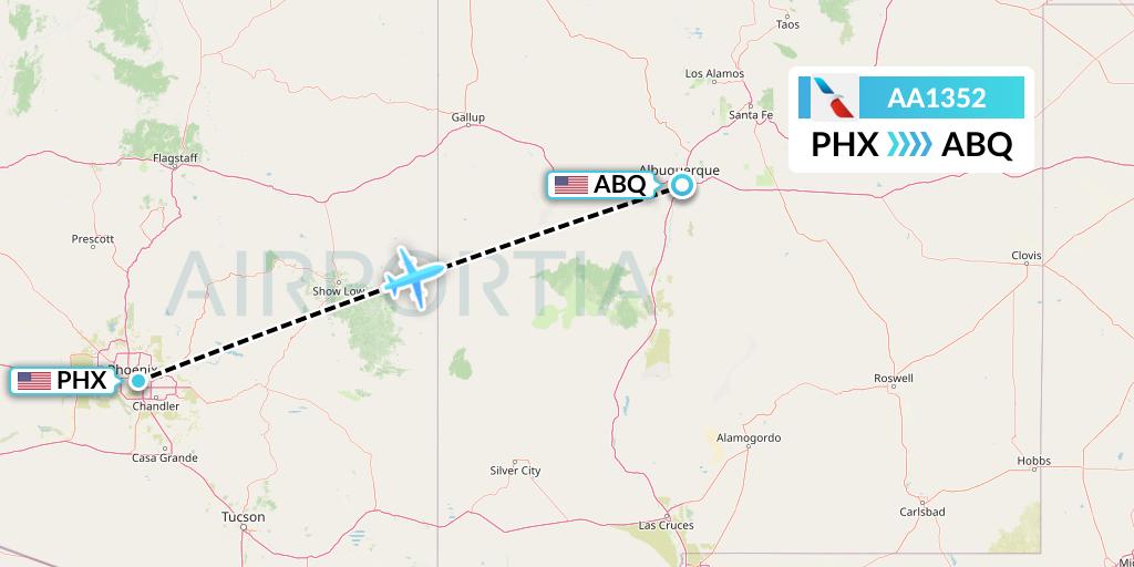 AA1352 American Airlines Flight Map: Phoenix to Albuquerque
