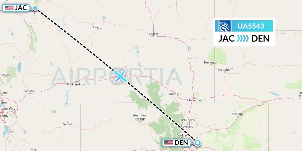 UA5543 United Airlines Flight Map: Jackson to Denver