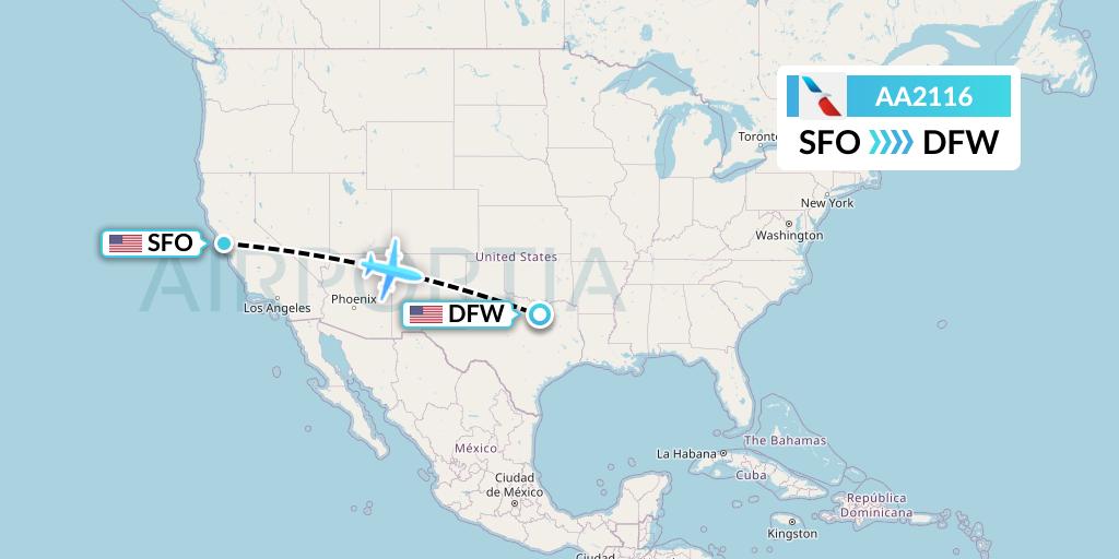 AA2116 American Airlines Flight Map: San Francisco to Dallas