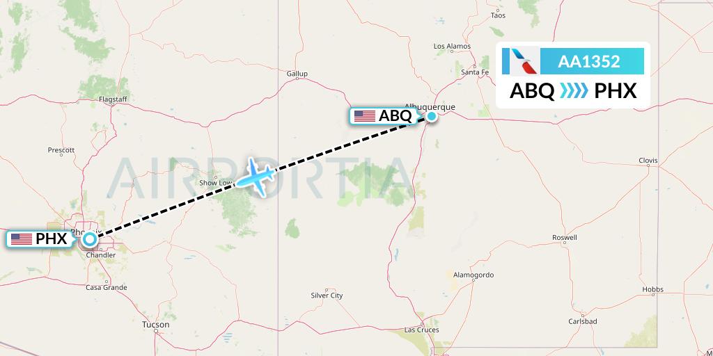 AA1352 American Airlines Flight Map: Albuquerque to Phoenix