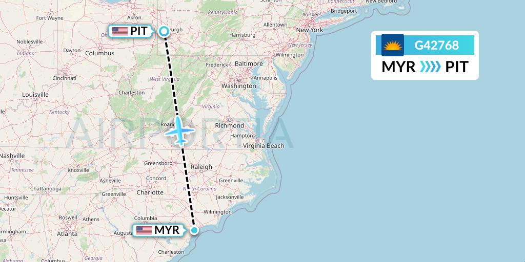 G42768 Allegiant Air Flight Map: Myrtle Beach to Pittsburgh