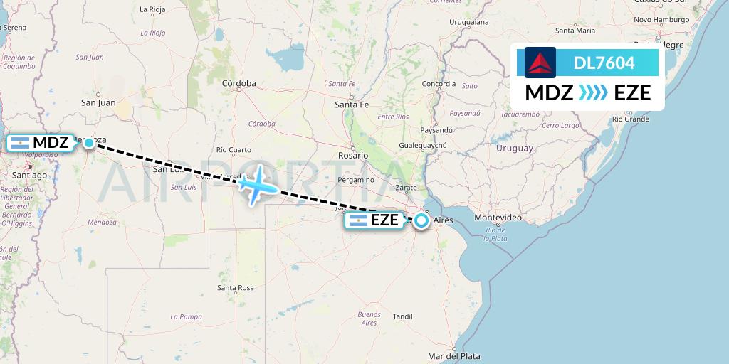 DL7604 Delta Air Lines Flight Map: Mendoza to Buenos Aires