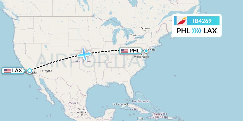 IB4269 Iberia Flight Map: Philadelphia to Los Angeles