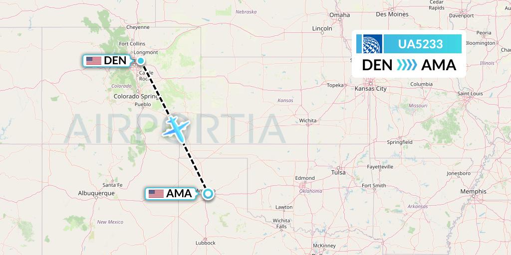 UA5233 United Airlines Flight Map: Denver to Amarillo