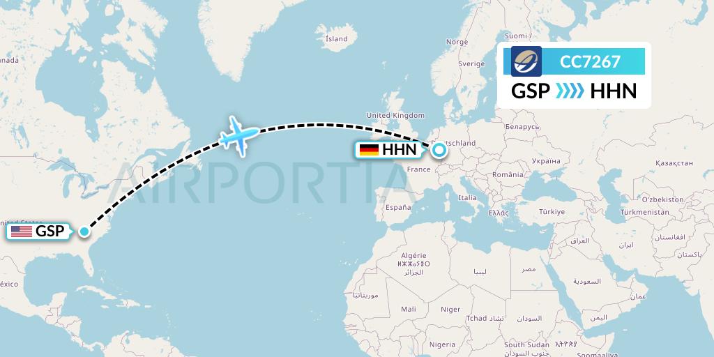 CC7267 CM Airlines Flight Map: Greenville-Spartanburg to Hahn