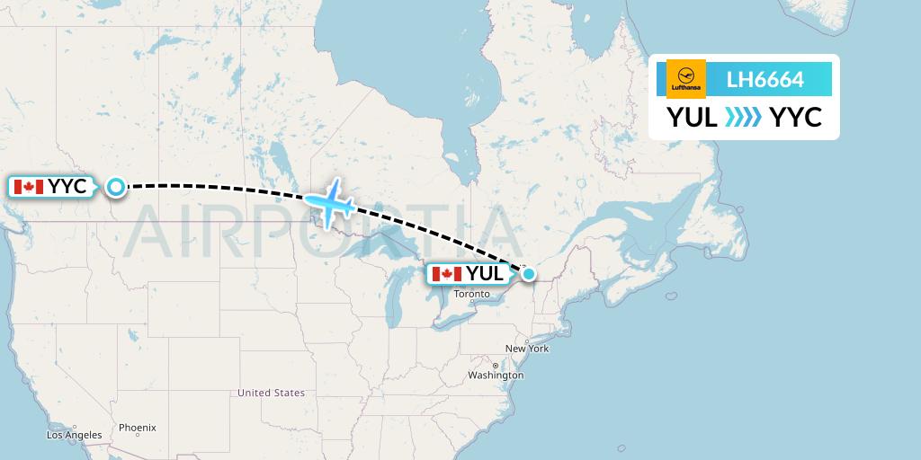 LH6664 Lufthansa Flight Map: Montreal to Calgary