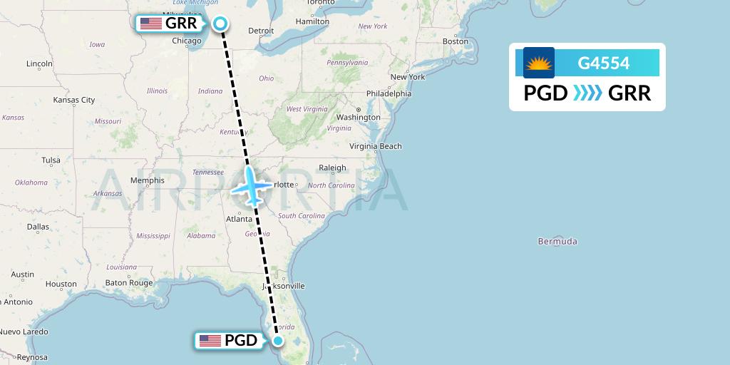 G4554 Allegiant Air Flight Map: Punta Gorda to Grand Rapids