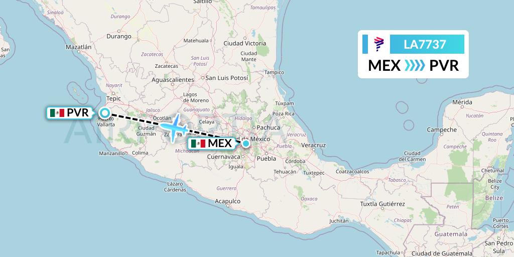 LA7737 LAN Airlines Flight Map: Mexico City to Puerto Vallarta