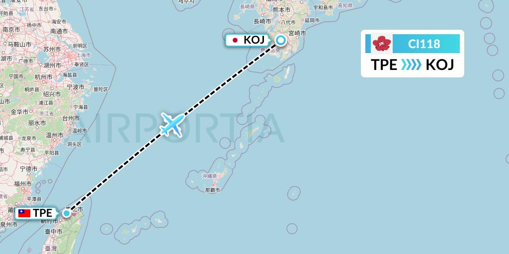 CI118 China Airlines Flight Map: Taipei to Kagoshima