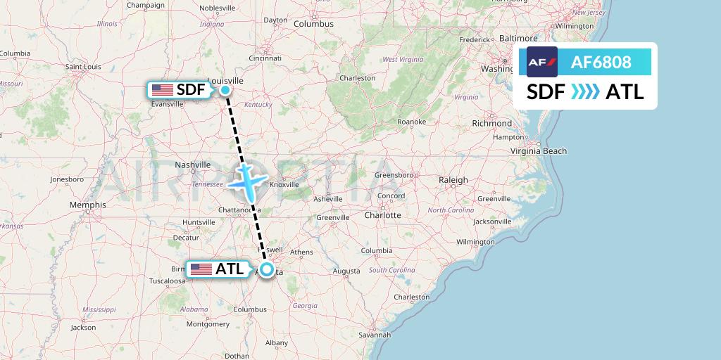 AF6808 Air France Flight Map: Louisville to Atlanta